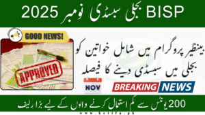 BISP Electricity Subsidy November 2025 – Monthly Discount on Bills for Families Using Under 200 Units